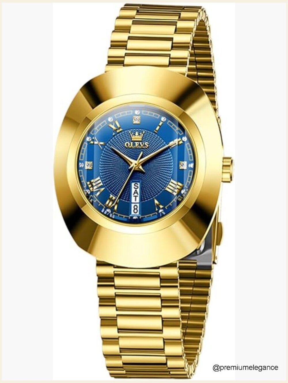 Luxury Dress Watch with Diamond Dial, Date and Week Display, Stainless Steel